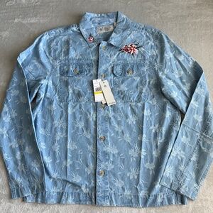Original Penguin Floral Embroidered Mens Button Shirt SIze M Faded Denim NWT